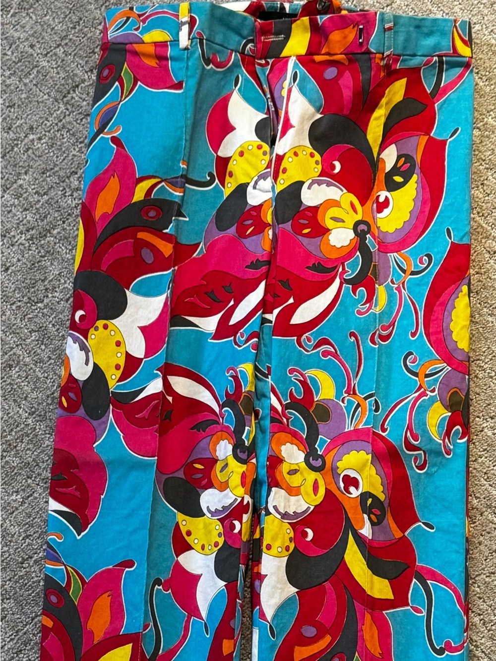 RARE Vintage Vibrant Floral Wide-Leg Pants in Turquoise